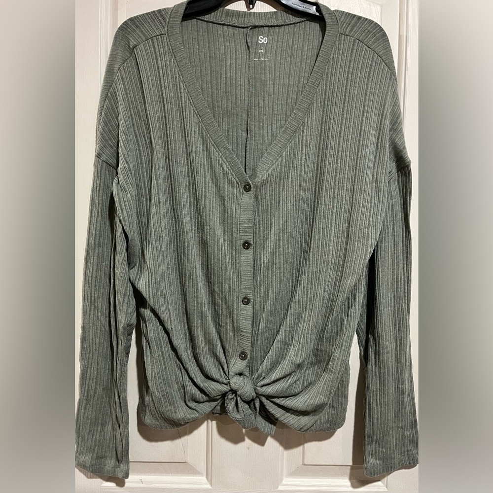 SO Green Ribbed Button-Up Cardigan